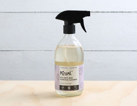 french lavender anti-bacterial surface cleaner glass bottle miniml