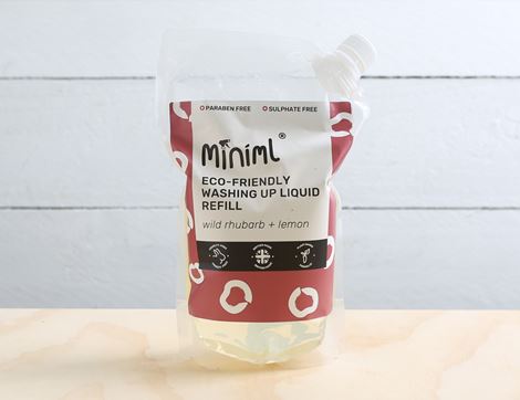 rhubarb & lemon washing up liquid reusable refill pouch miniml