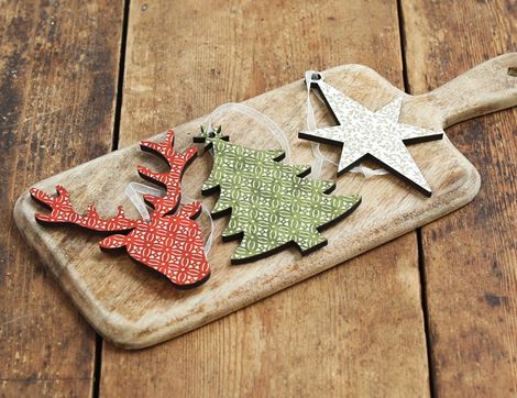 Wooden Christmas Decorations, Artcuts (pack of 3)