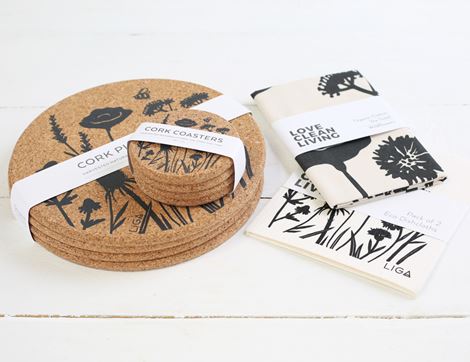 tea towel and placemat gift set wildflower design liga eco living