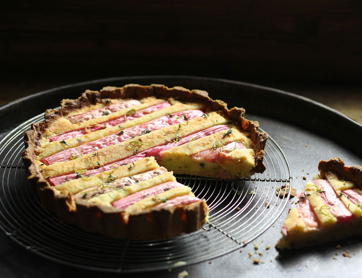 Rhubarb, Lime & Thyme Almond Tart