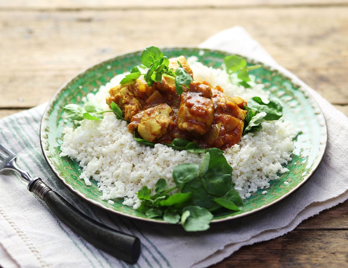 Curried Hake with Cauli Rice