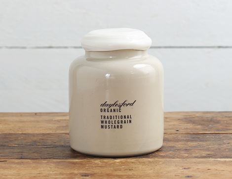 wholegrain mustard in ceramic pot daylesford