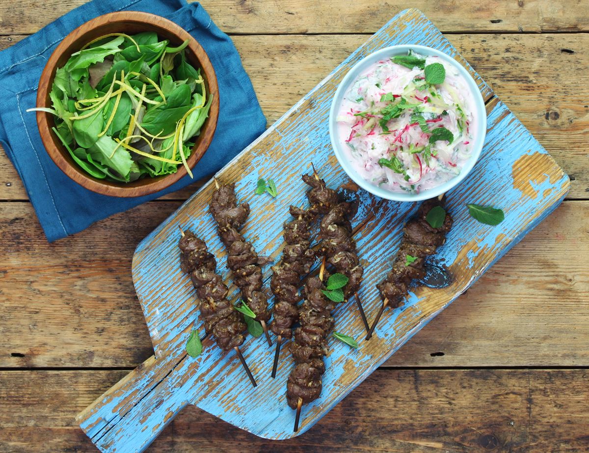 Venison Kebabs with Twistziki 