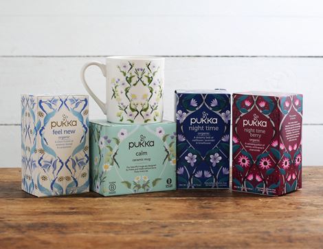 sleep and wellbeing tea bundle with ceramic mug pukka