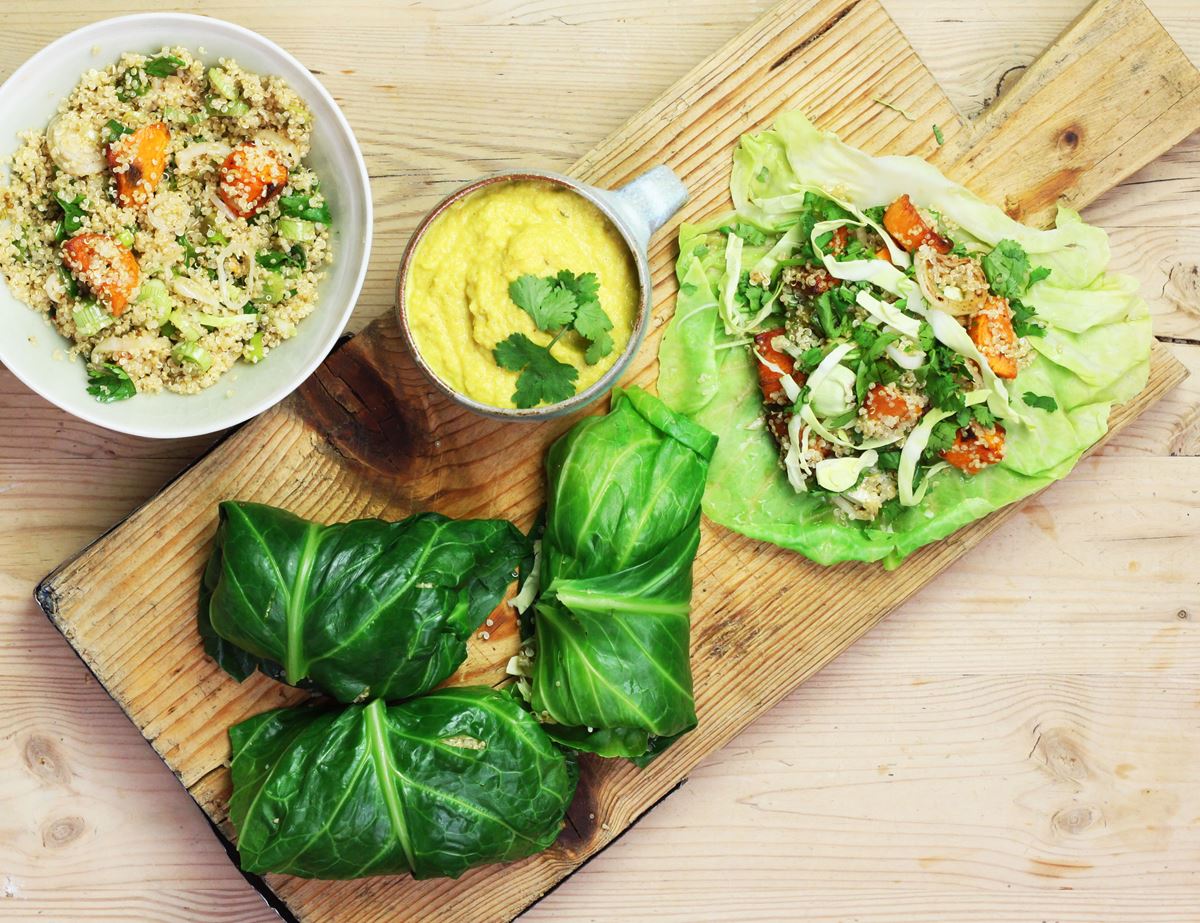 Caribbean Spring Cabbage & Quinoa Wraps with Mango Dip