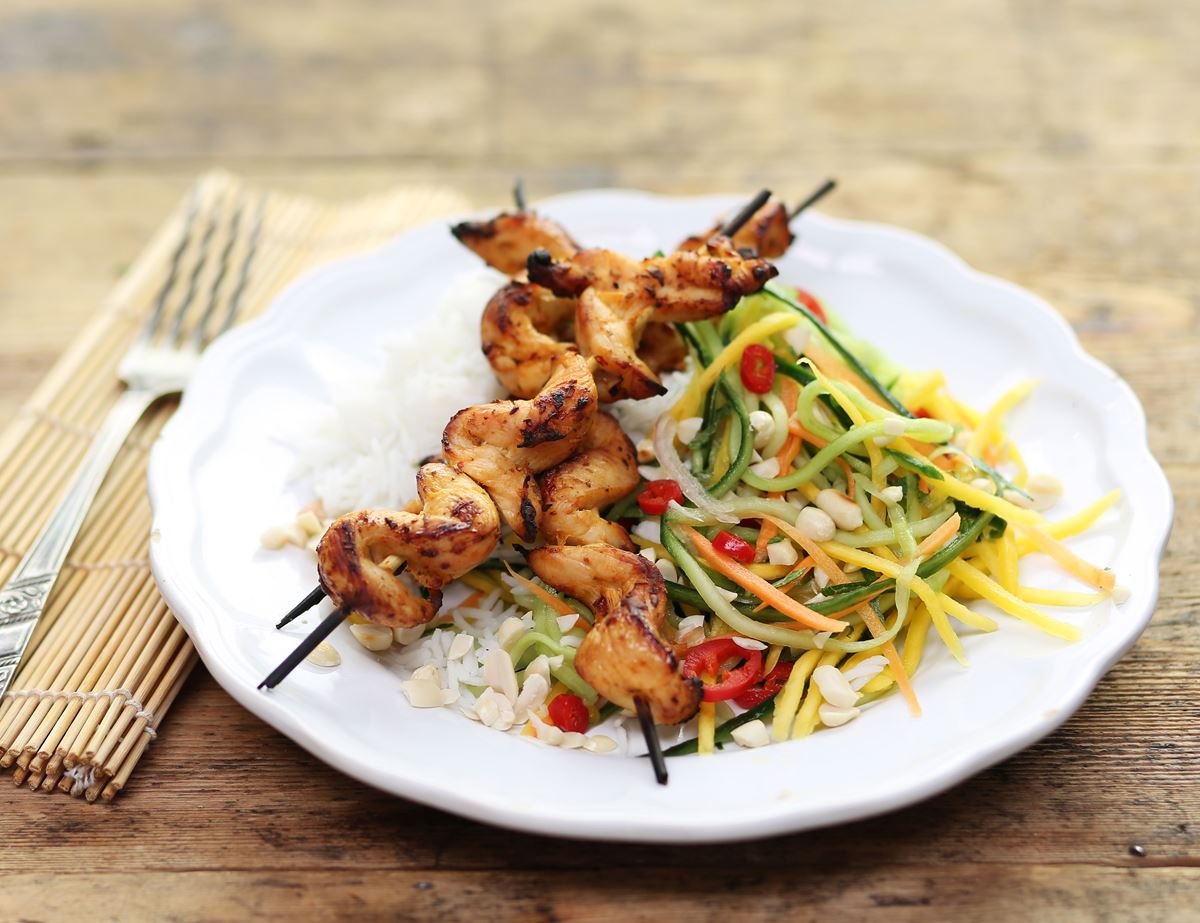 Thai Chicken Skewers with Hot & Sour Mango Salad