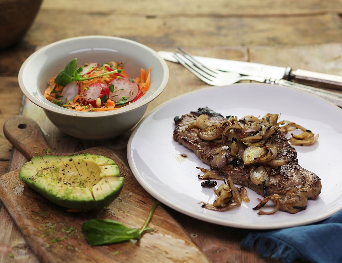 Fajita Steak with Smashed Avocado & Mexican Slaw