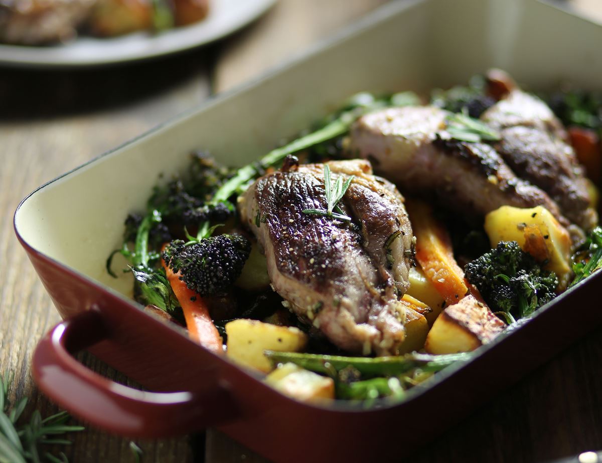 Herbed Lamb Steaks with Roast Veg