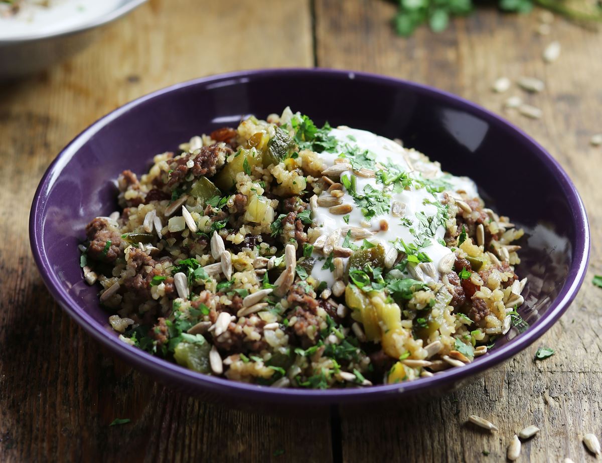 Lamb Pilav with Roast Peppers & Yogurt