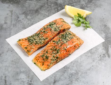 seasonal salmon fillets with lemon, garlic & parsley, severn & wye