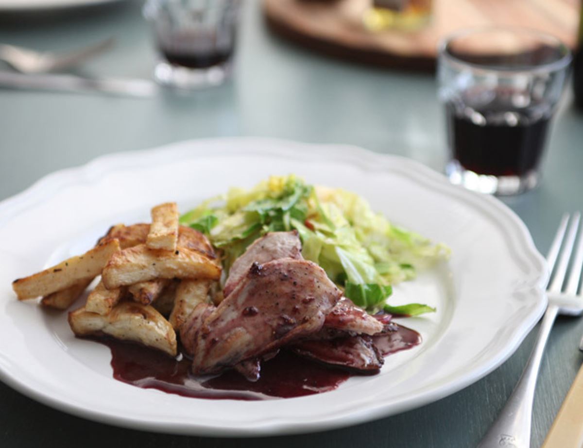 Partridge Breasts with Celeriac Chips