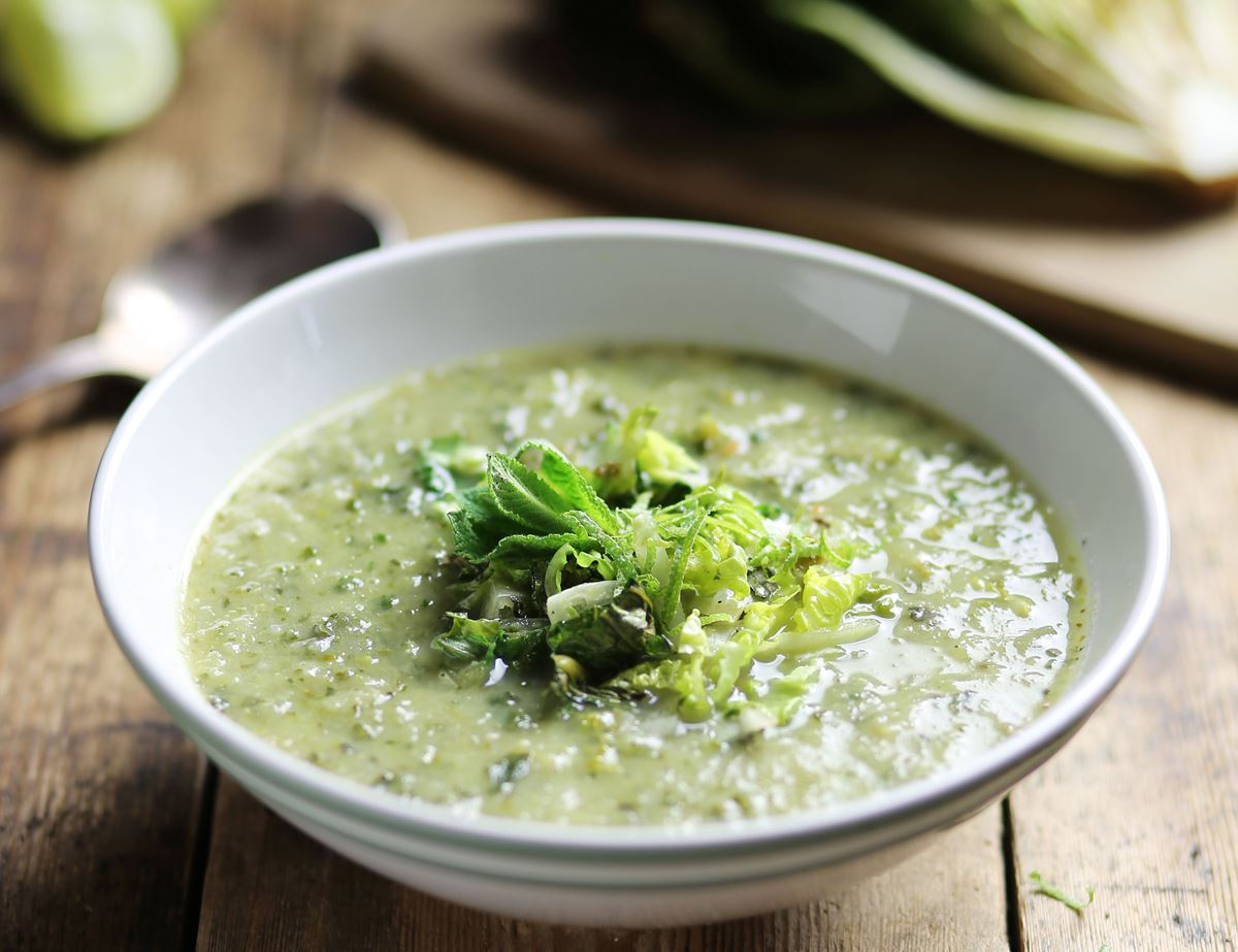 Grilled Romaine, Mint & Lime Soup