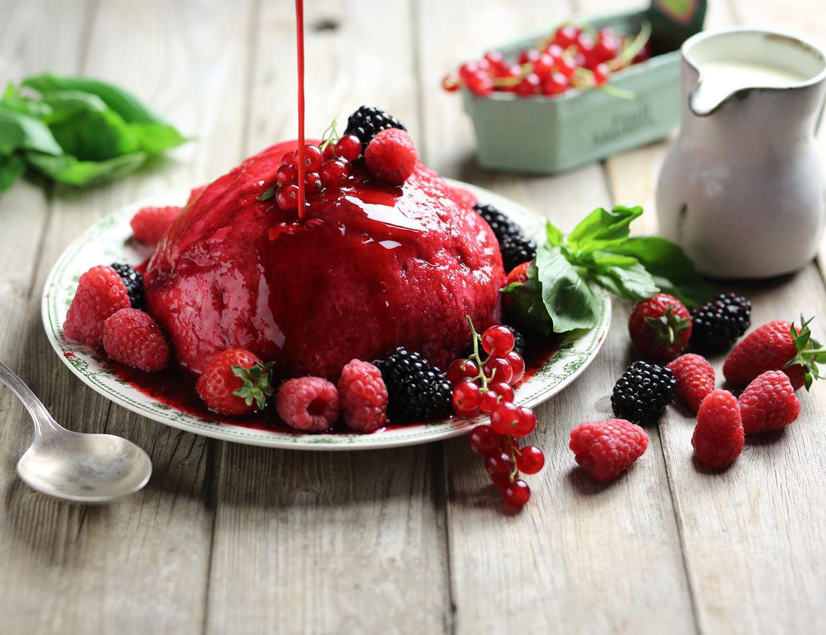 Summer Berry & Basil Pudding