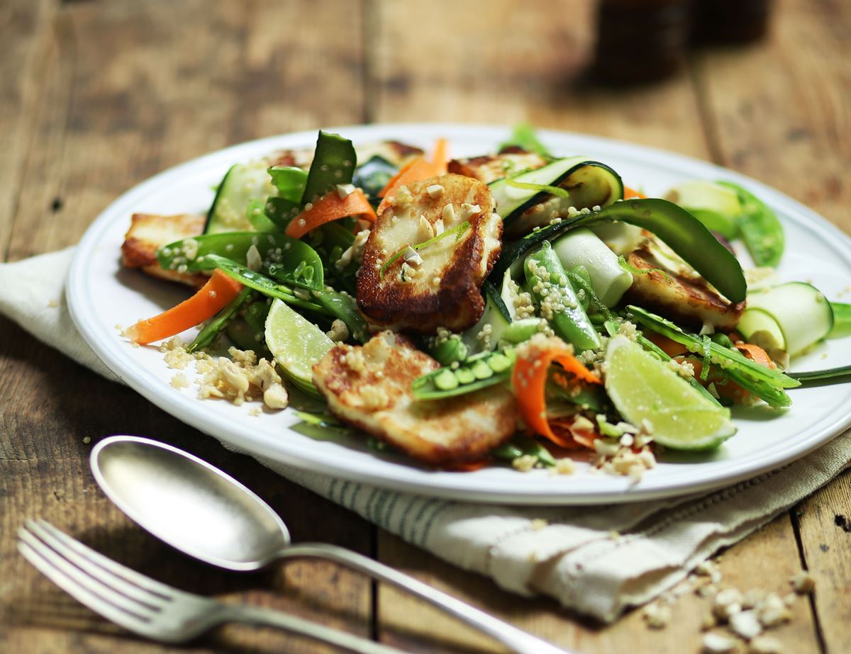 Nutty Halloumi Ribbon Salad