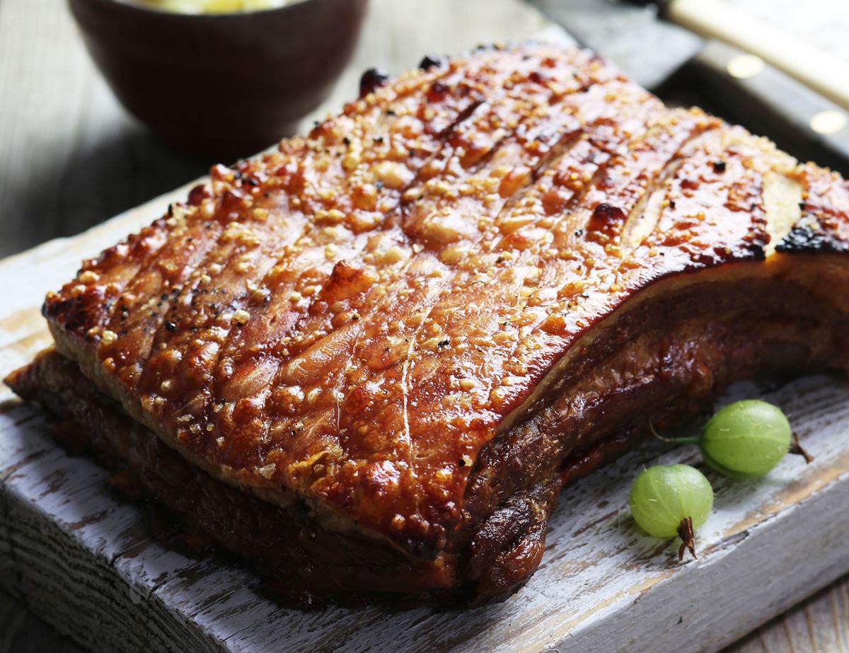 Slow Roast Pork Belly with Gooseberry Sauce