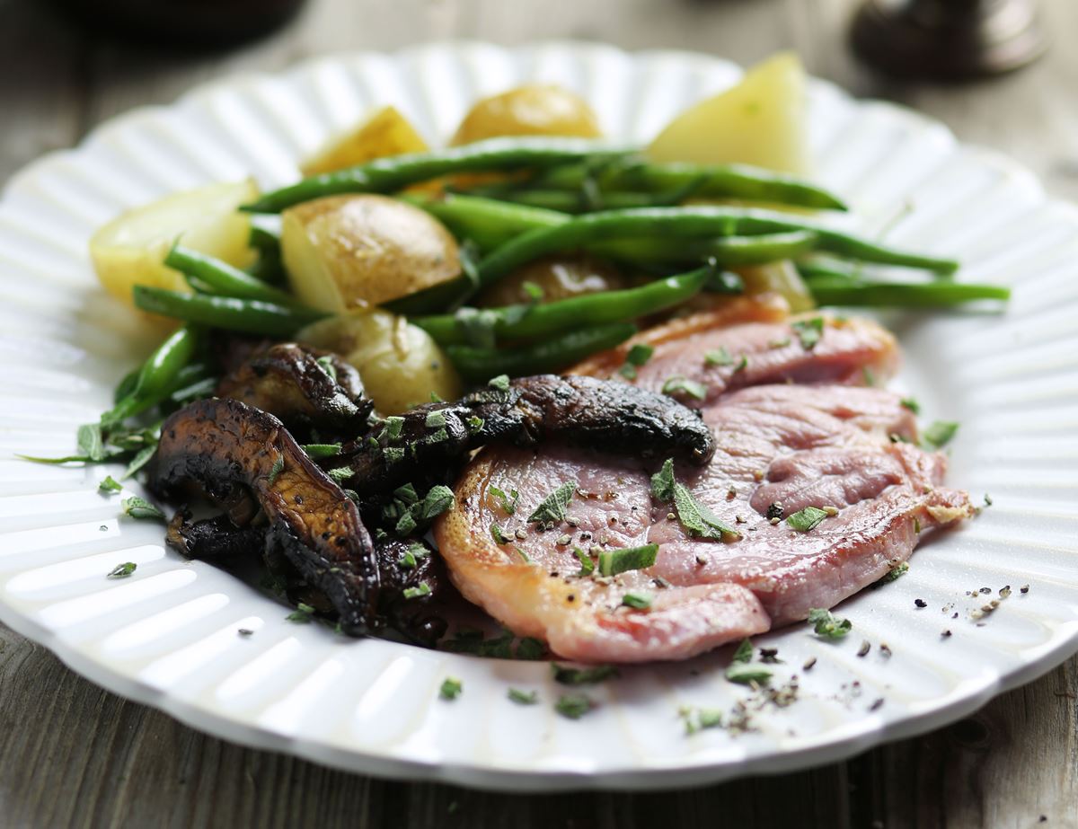 Gammon Steaks with Herby Mushrooms