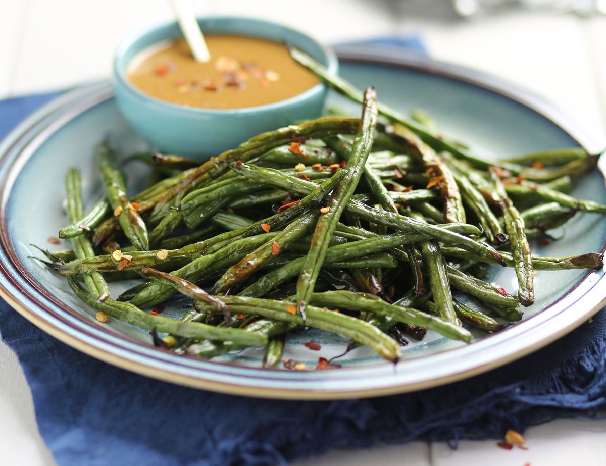 Charred French Beans with Peanut & Tahini Dressing