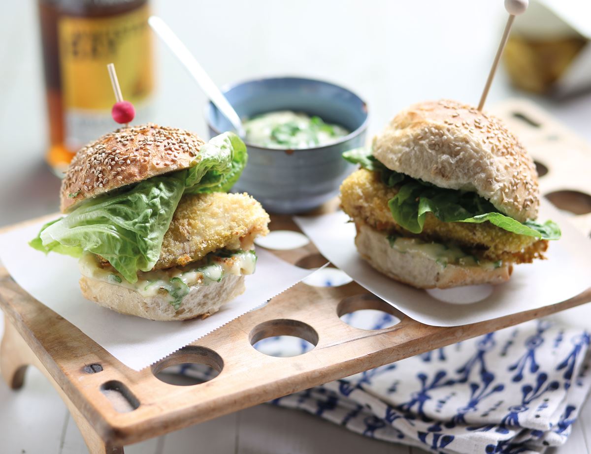 Hake Burgers with Roast Garlic Mayo