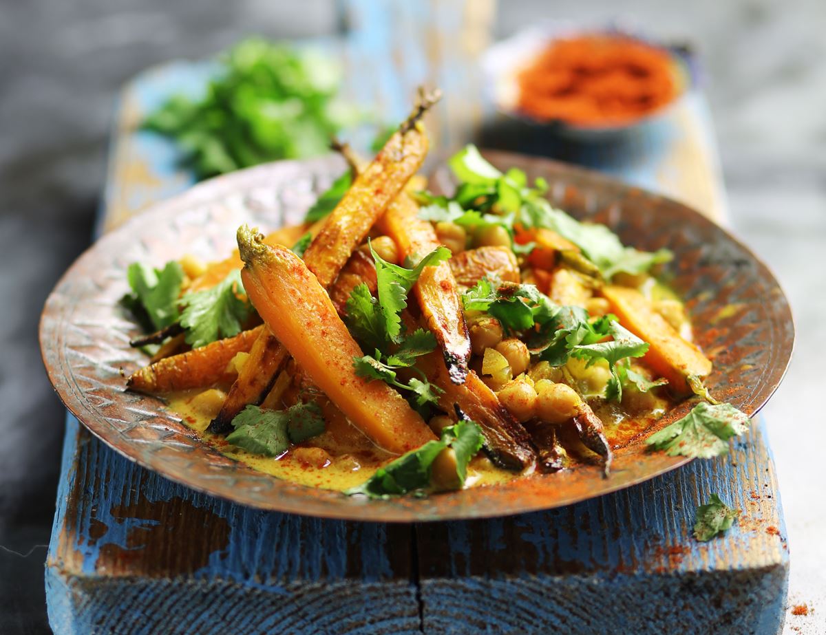 Roast Carrot & Chickpea Tagine with Yogurt & Turmeric