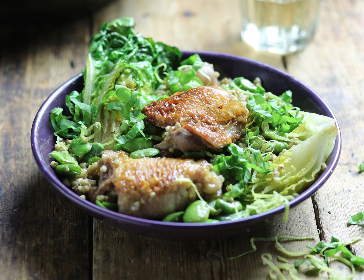 Summer Braised Chicken, Broad Beans & Lettuce