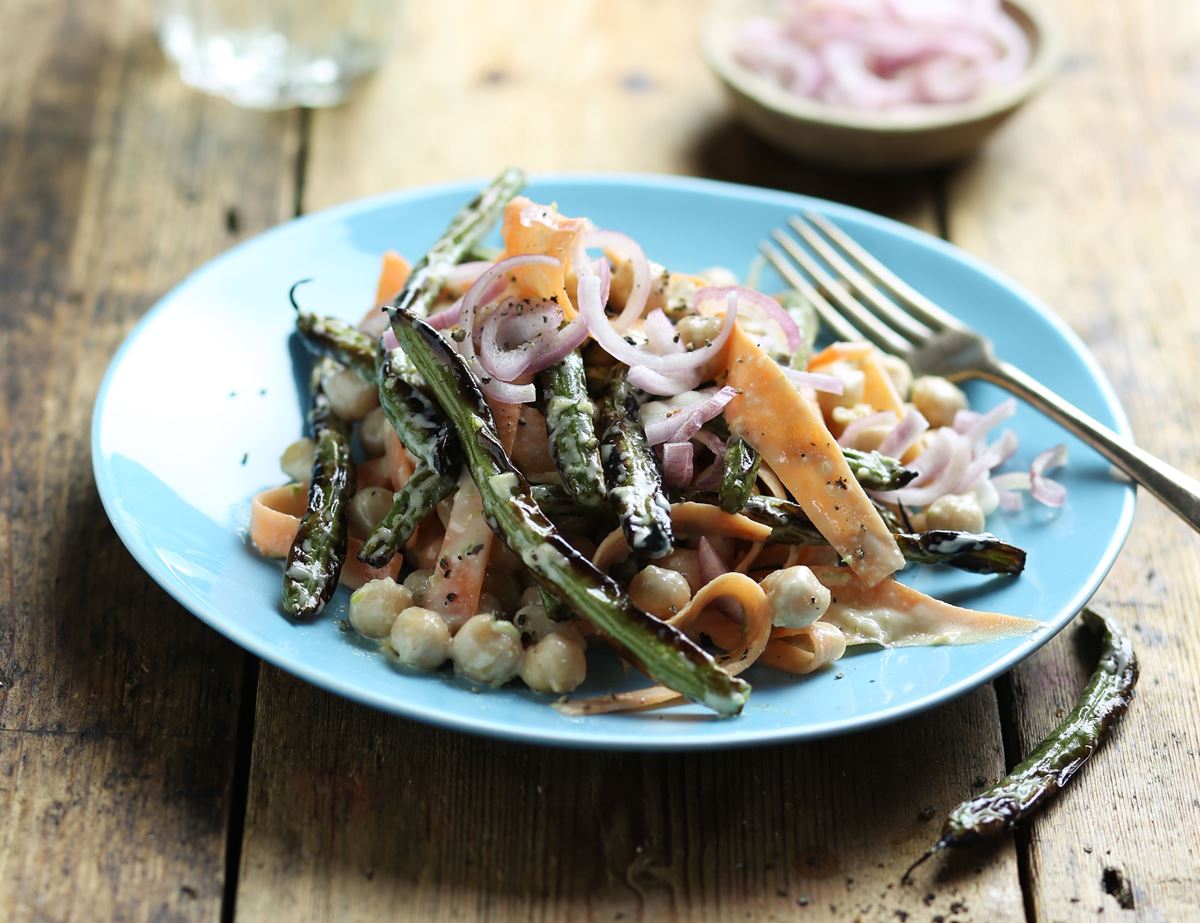 Grilled French Bean Salad with Tahini Dressing