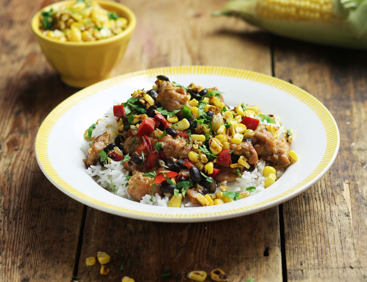 Creole Chicken with Toasted Corn