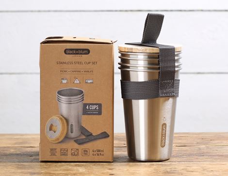 Stainless Steel Picnic Cups, Black & Blum (set of 4)