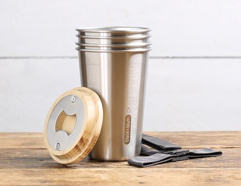 Stainless Steel Picnic Cups, Black & Blum (set of 4)