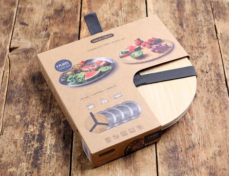 Stainless Steel Picnic Plate Set, Black & Blum (set of 4)