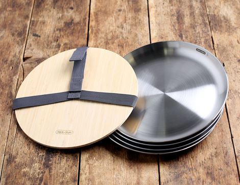 Stainless Steel Picnic Plate Set, Black & Blum (set of 4)