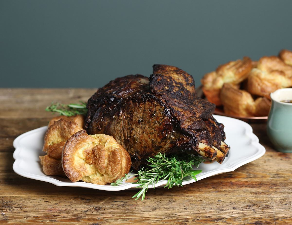 Roast Fore-Rib of Beef with Yorkshire Puds & Red Wine Gravy