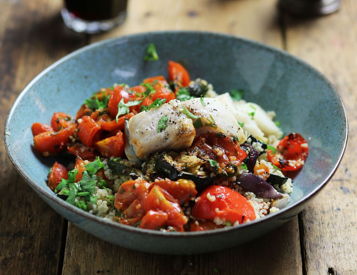 Roast Cod with Tomato Chermoula & Couscous