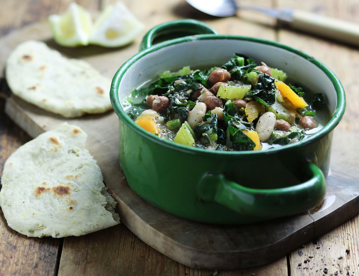 Tuscan Bean Stew with Lemon & Fennel Flat Breads