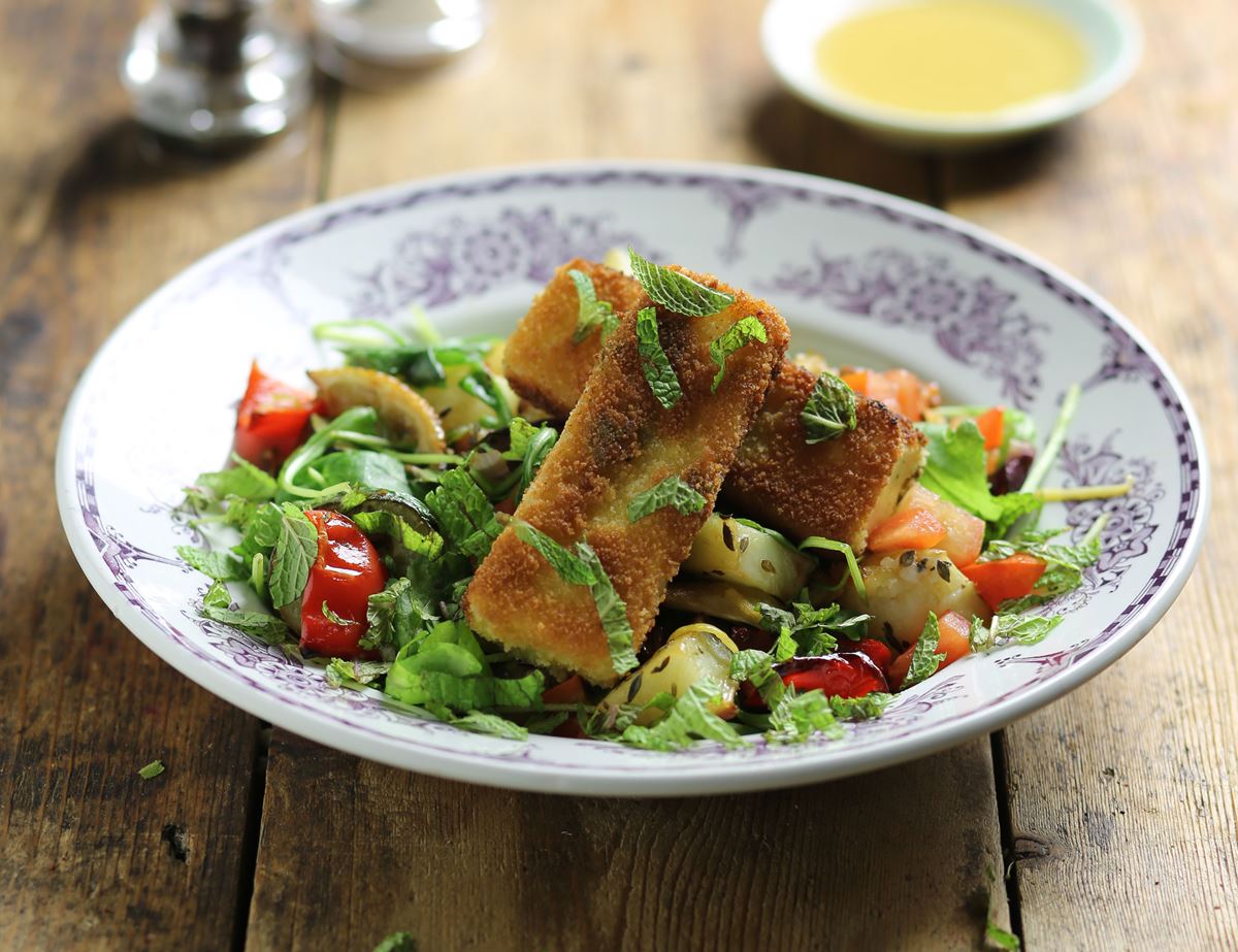 Crispy Fried Halloumi & Roast Vegetable Salad