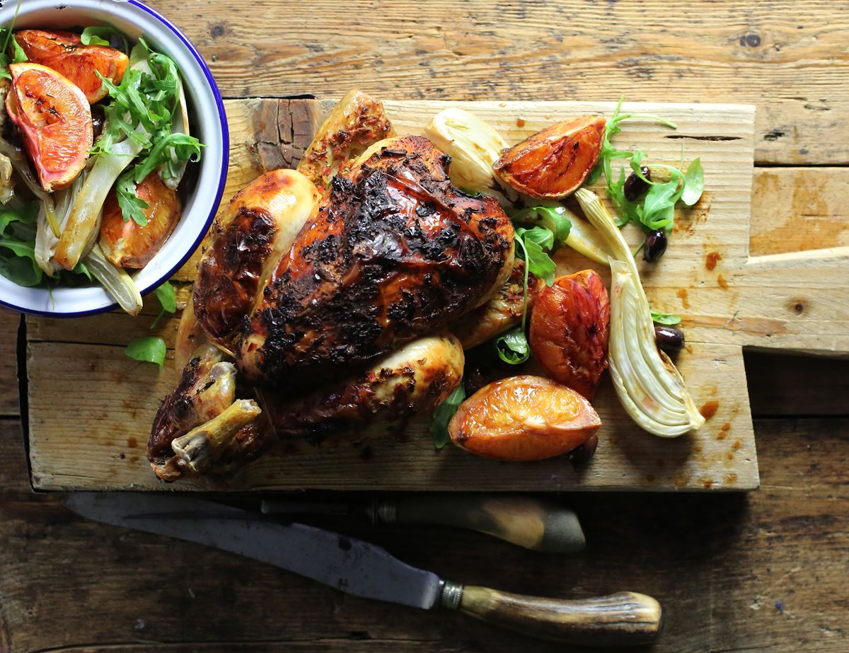 Roast Chicken with Blood Oranges & Fennel