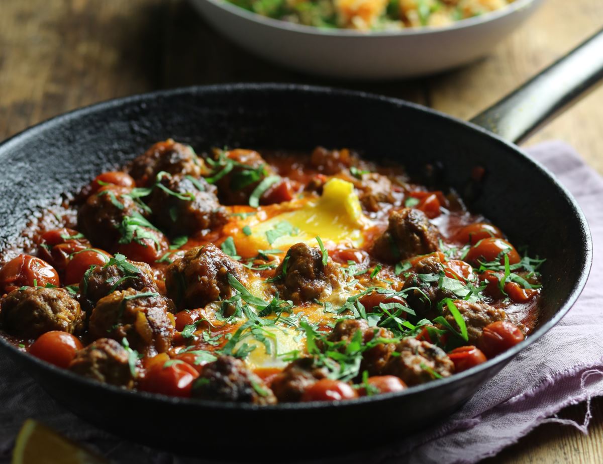 Harissa Lamb Meatball Tagine with Spiced Squash Couscous