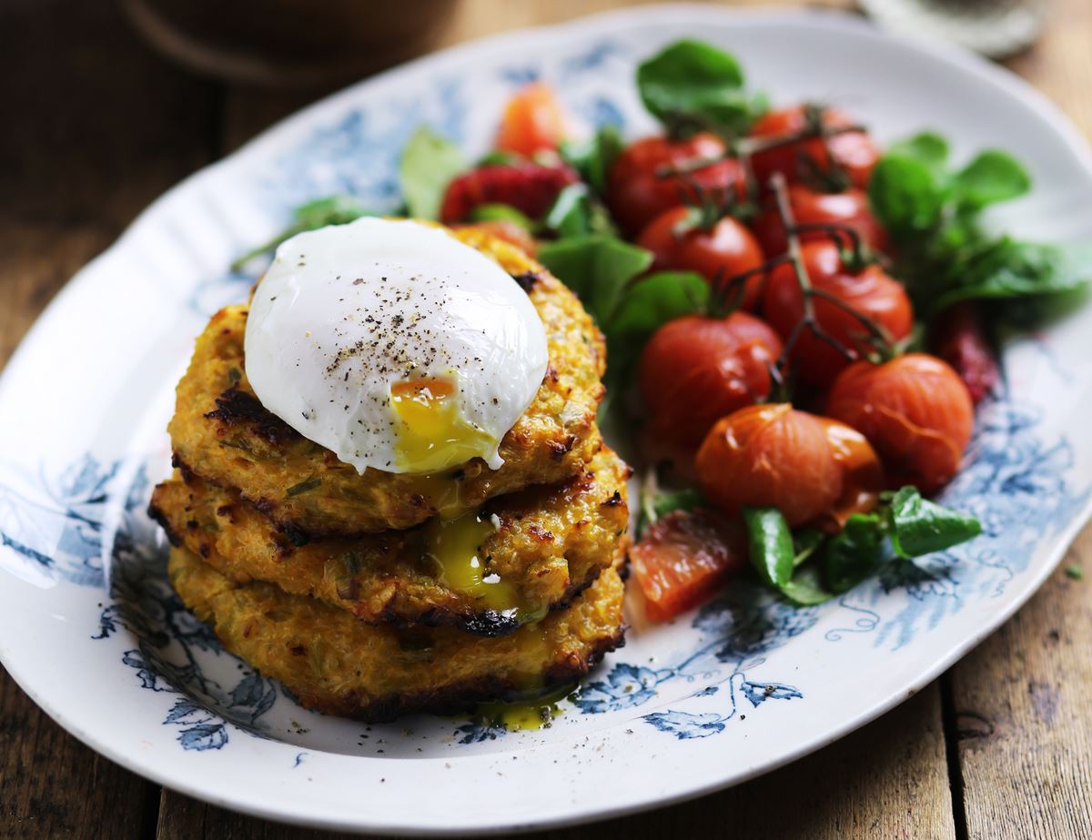 Sweet Potato & Quinoa Cakes with Poached Eggs