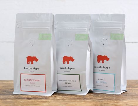 Taster Pack Whole Bean Coffee, Organic, Kiss the Hippo (3 x 250g)