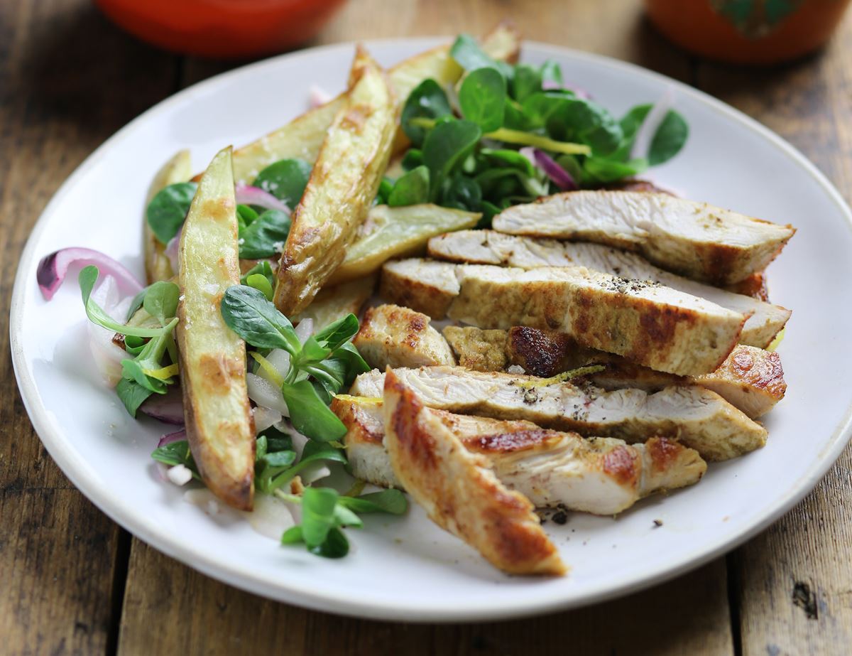 Cumin Spiced Chicken & Chips with Tzatziki