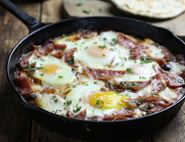 Salami & Mozzarella Baked Eggs with Garlic Bread