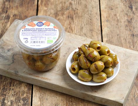 Smoky Paprika & Rosemary Grilled Olives, Organic, The Real Olive Company (150g)