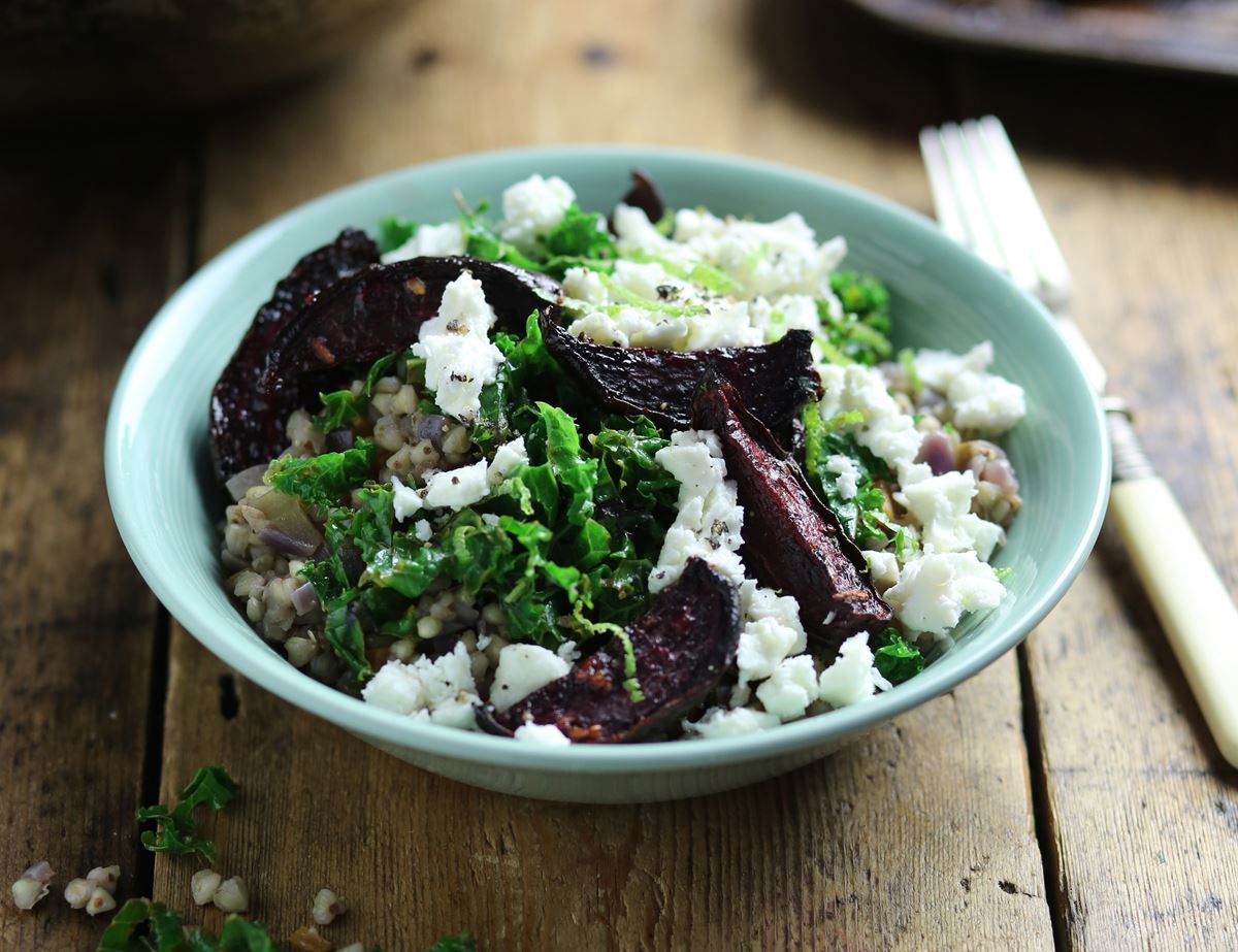 Balsamic Beets, Crispy Kale & Feta Buckwheat Bowls