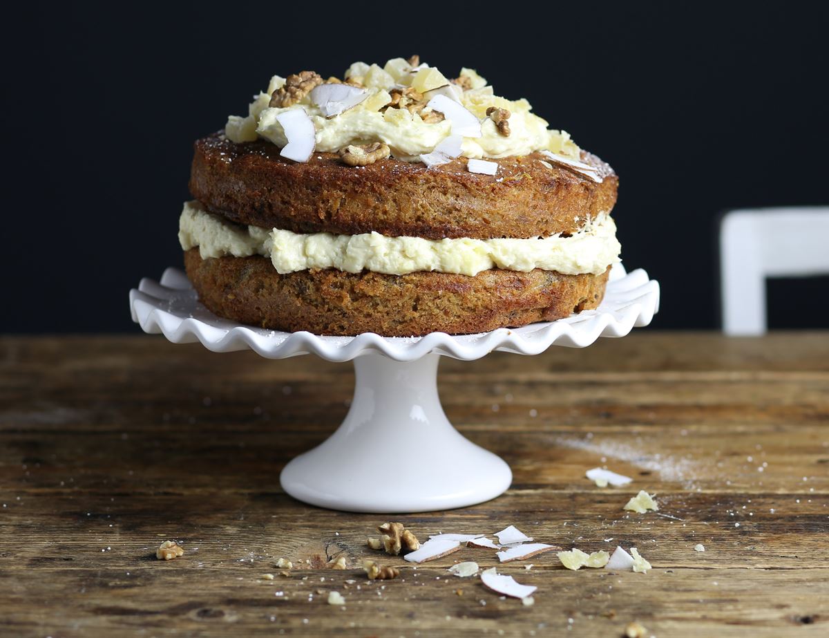 Sticky Carrot Cake with Tahini Frosting