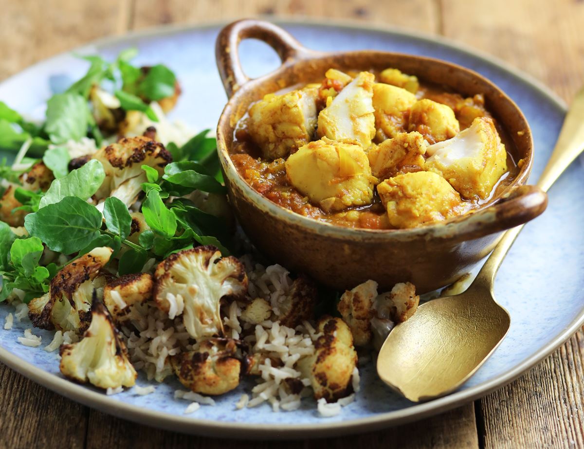 Curried Hake with Roast Cauliflower Rice