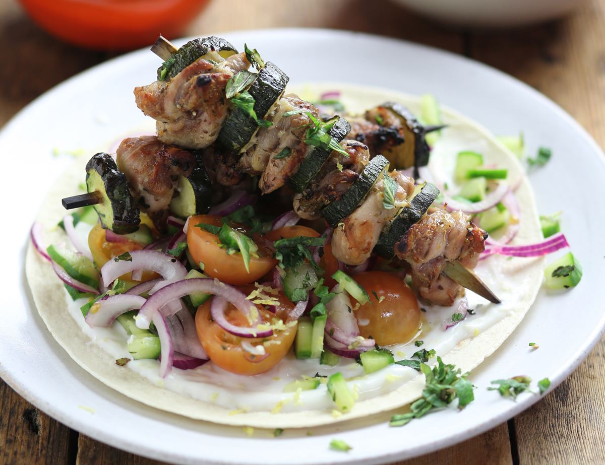 Greek Chicken Souvlaki Kebabs & Tzatziki