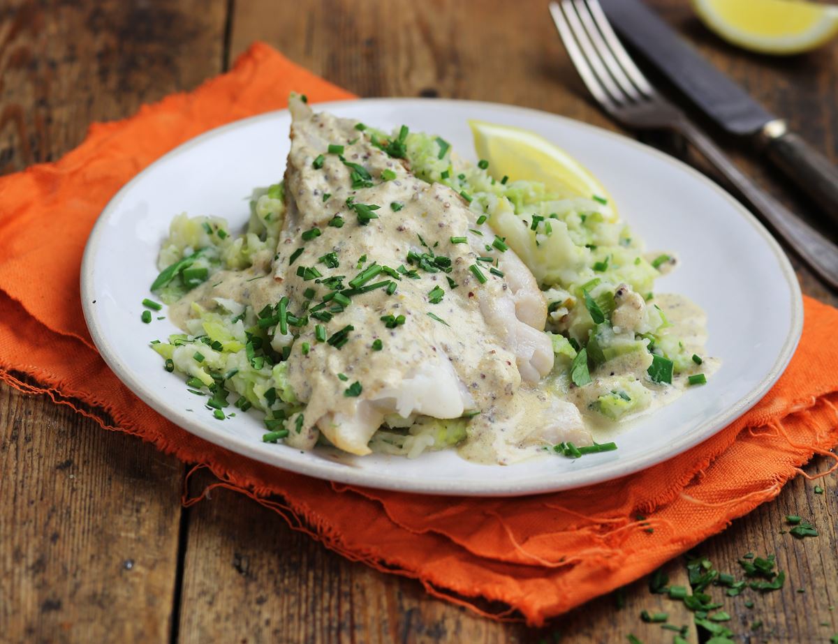 Buttered Haddock with Colcannon Mash