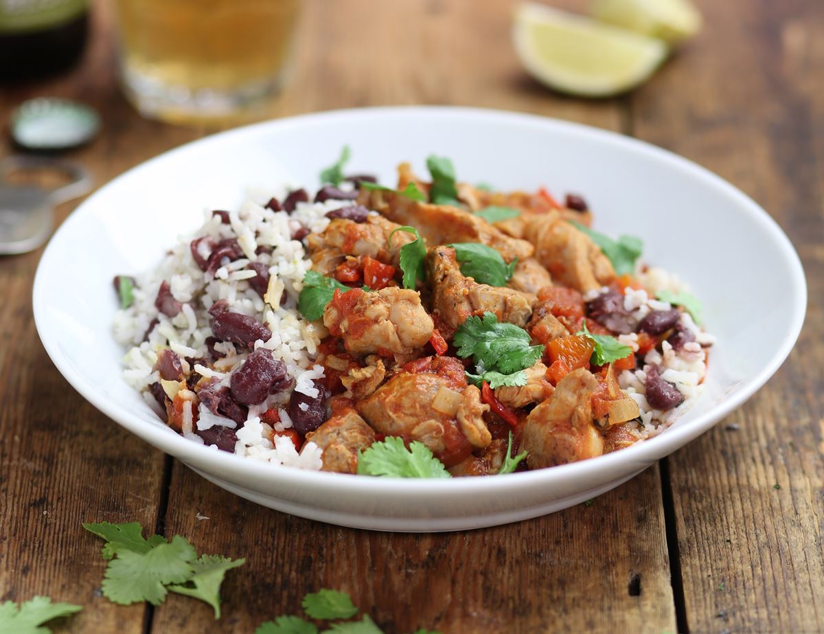 Jerked Chicken Stew with Coconut Rice & Peas