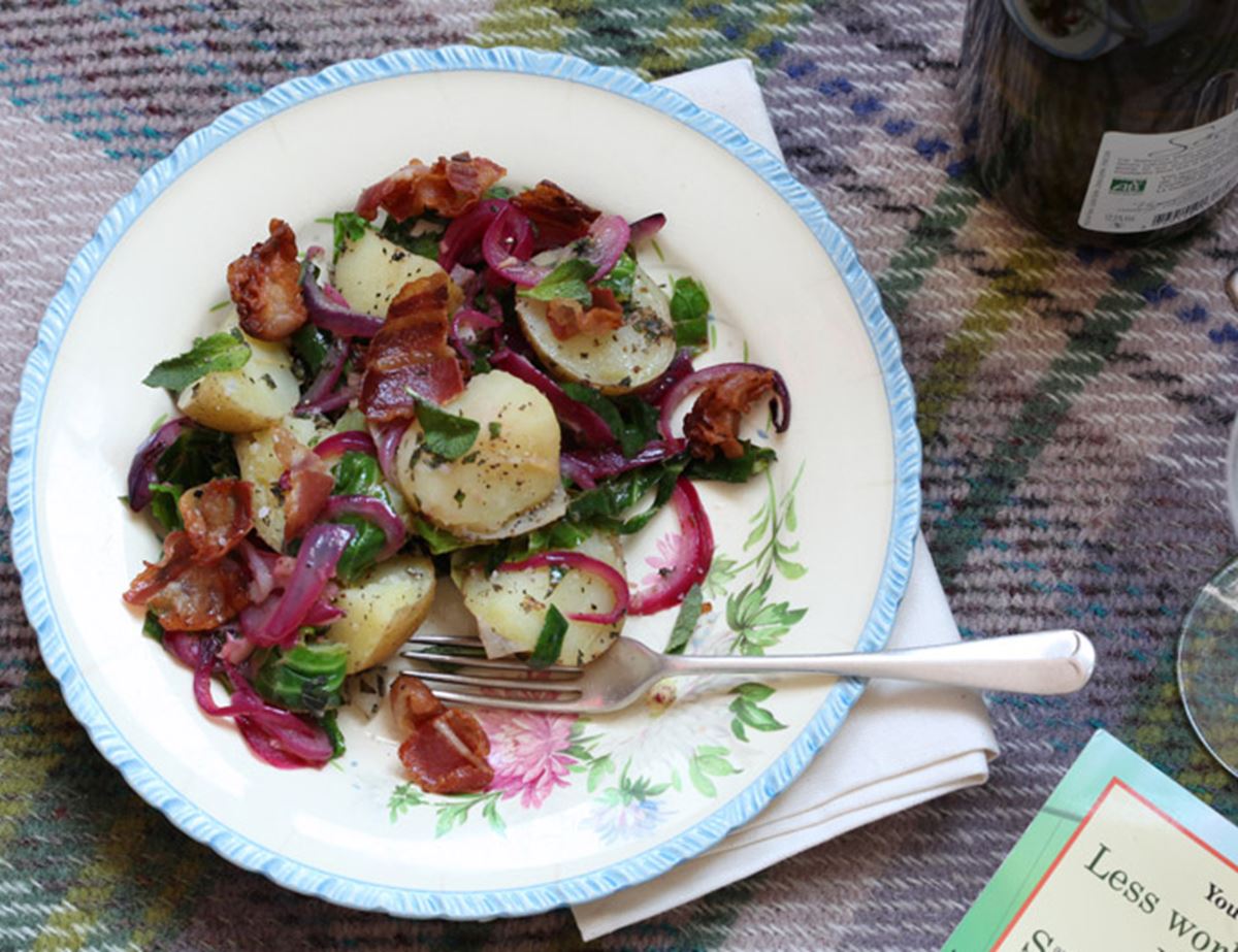 Minty, Lemony Spring Greens, Spuds and Pancetta