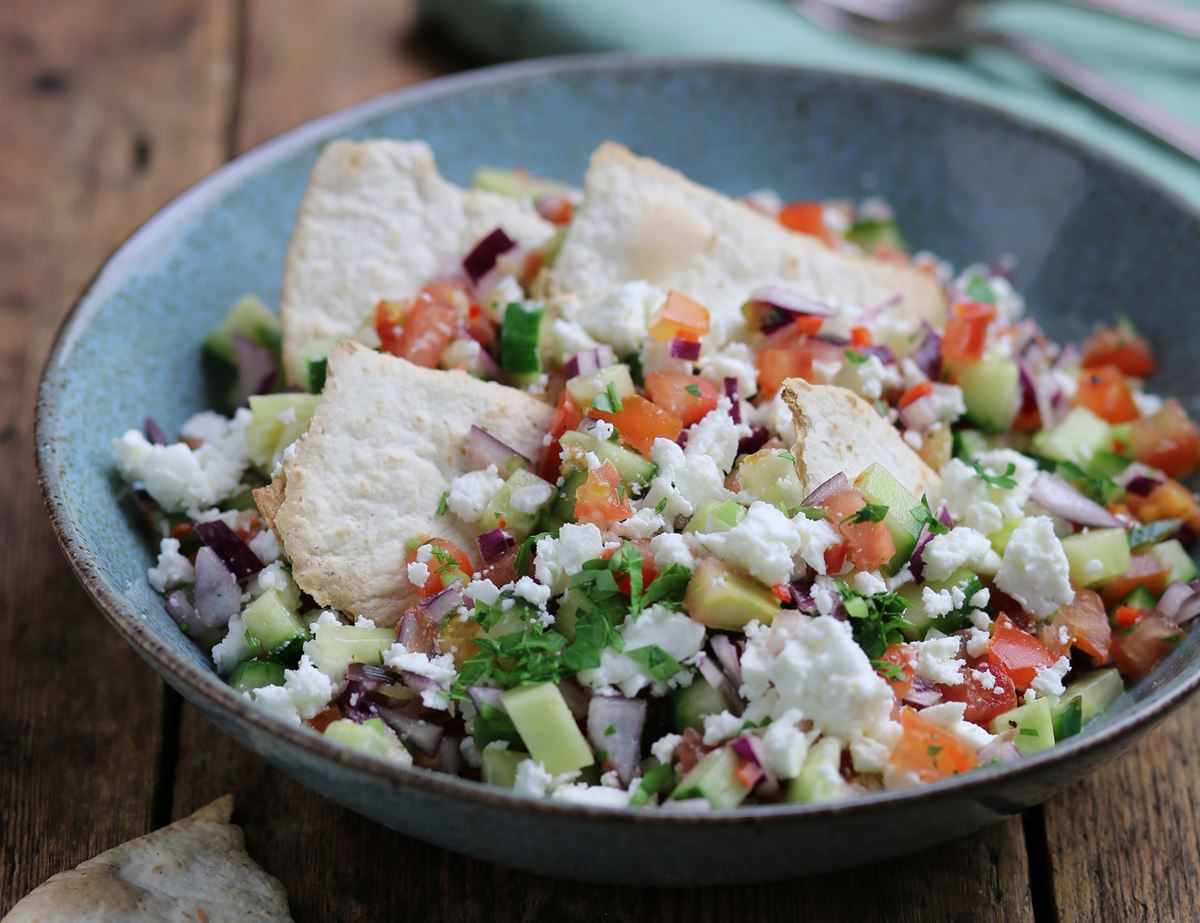 Turkish Shepherd's Salad with Feta & Crisp Flatbreads